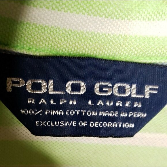 Polo Golf Mens Green White Stripe Short Sleeve Polo XL - Picture 4 of 6